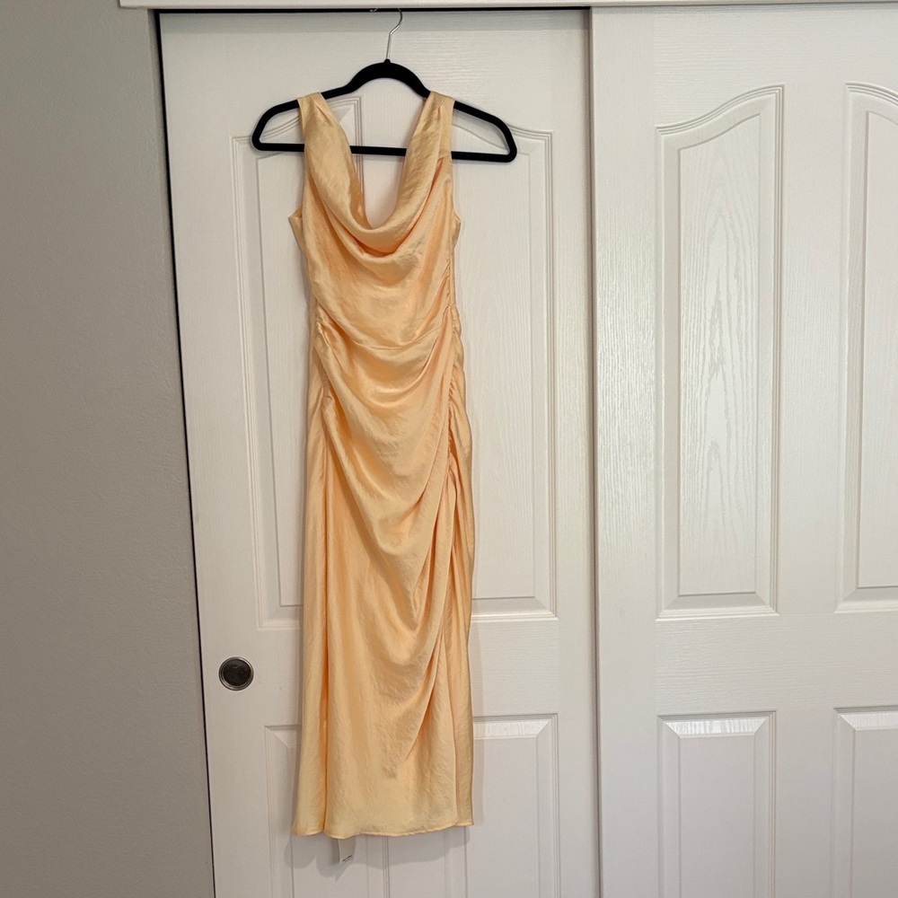 NWT Abercrombie & Fitch Cowl Ruched Maxi Dress in Sunny Yellow